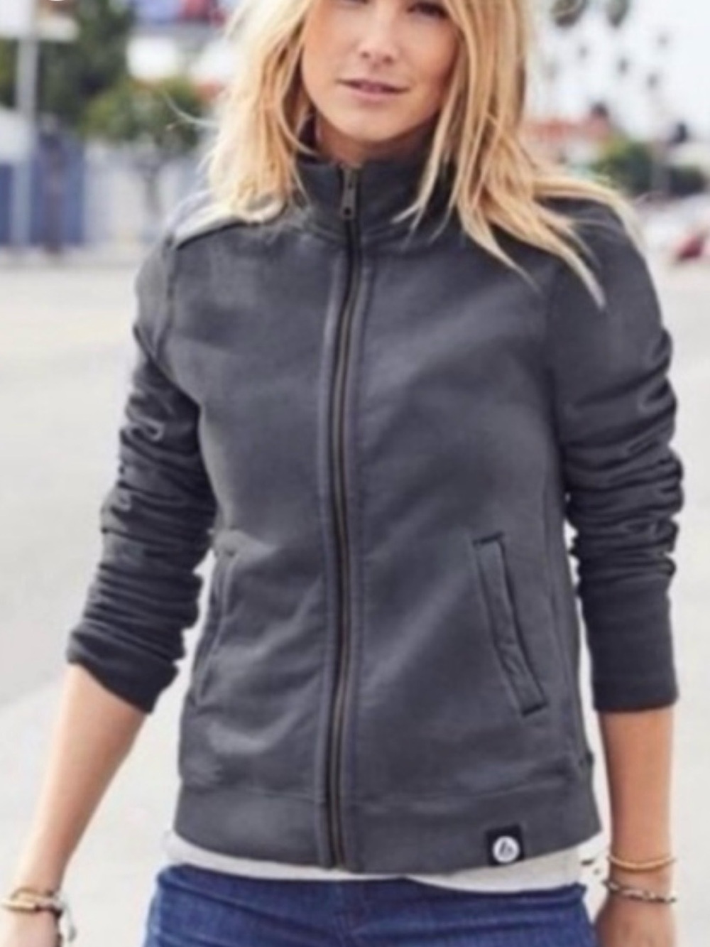 American Giant Women’s Moto Bomber Fleece Zip Jacket in Iron Gray M